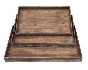Homeroots Set Of Three Brown Wood Serving Tray   274825