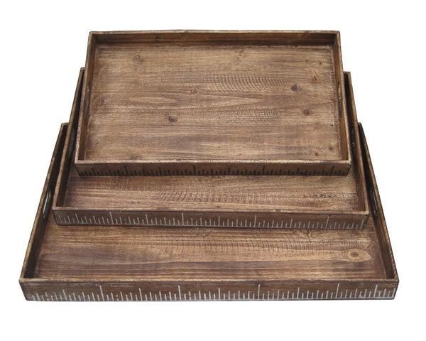Homeroots Set Of Three Brown Wood Serving Tray   274825