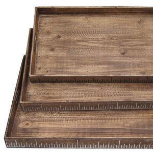 Homeroots Set Of Three Brown Wood Serving Tray   274825