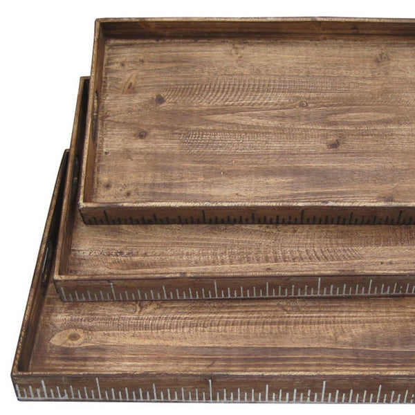 Homeroots Set Of Three Brown Wood Serving Tray   274825