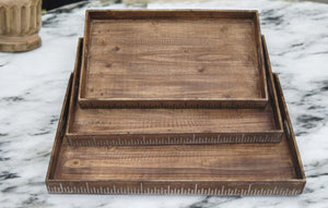 Homeroots Set Of Three Brown Wood Serving Tray   274825