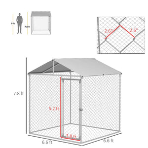 English Elm Mall Medium Dog Kennel Outdoor Galvanized Steel Run with Uv Waterproof Roof Cover T3971S00071