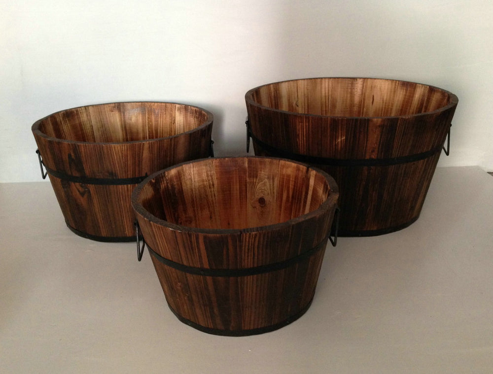 HomeRoots Set of Three Rustic Wood Round Planters for Indoor and Outdoor Decor - Lightweight & Charming 274843
