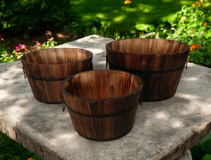 HomeRoots Set of Three Rustic Wood Round Planters for Indoor and Outdoor Decor - Lightweight & Charming 274843