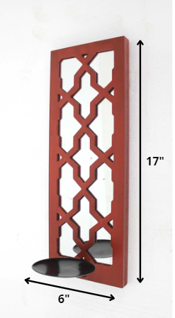 Homeroots 17 X 5 X 6 Red  Mirrored - Candle Holder Sconce   274849