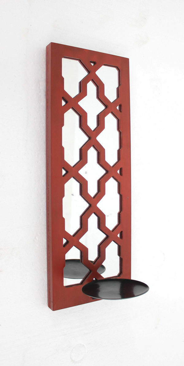 Homeroots 17 X 5 X 6 Red  Mirrored - Candle Holder Sconce   274849