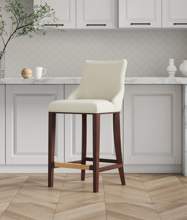 English Elm Shubert Solid Beech Wood Upholstered Barstool with Gold Footplate, Commercial Grade, 29" Seat Height Ivory B365P397931