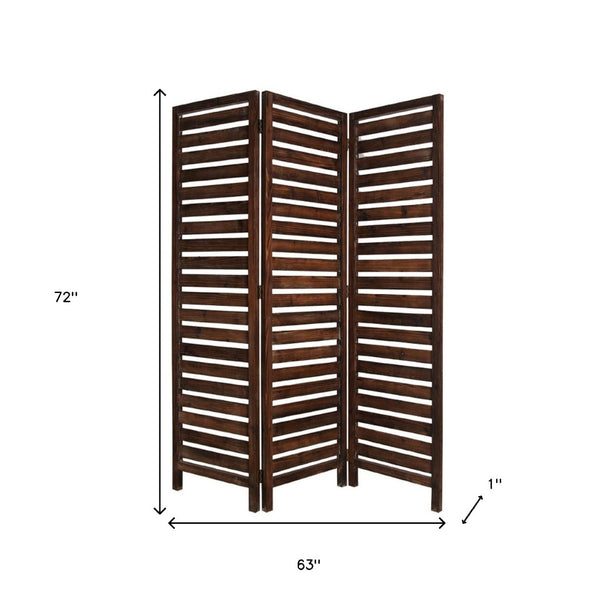 HomeRoots 63" Three-Panel Solid Wood Fortress Screen - Rustic Brown Elegance for Indoor & Outdoor Privacy 274852