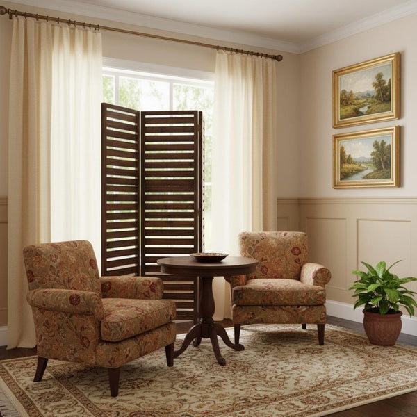 HomeRoots 63" Three-Panel Solid Wood Fortress Screen - Rustic Brown Elegance for Indoor & Outdoor Privacy 274852
