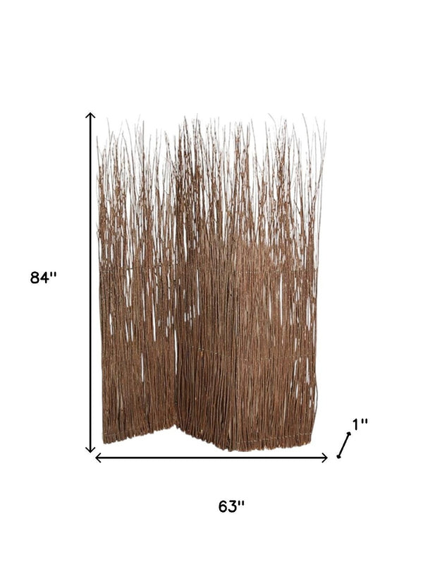HomeRoots 63" Elegant Brown Willow Adirondack Screen - Three-Panel Room Divider for Stylish Privacy & Decor 274854
