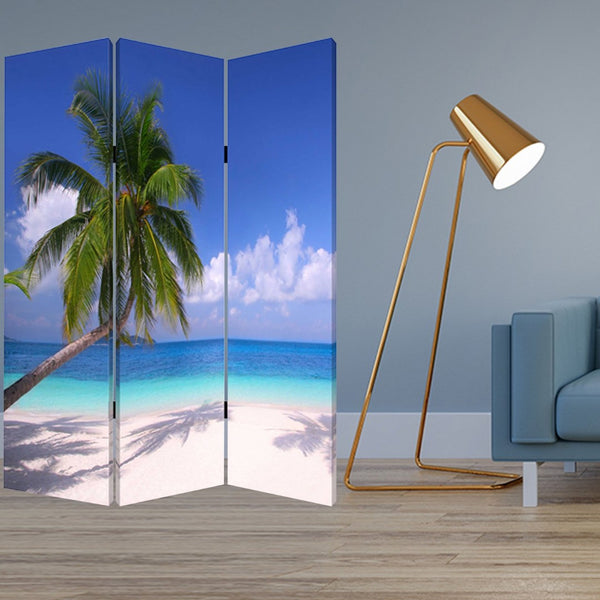 HomeRoots 48 Multi-Color Wood Canvas Folding Screen – Stylish Room Divider, Privacy Solution & Art Display 274857