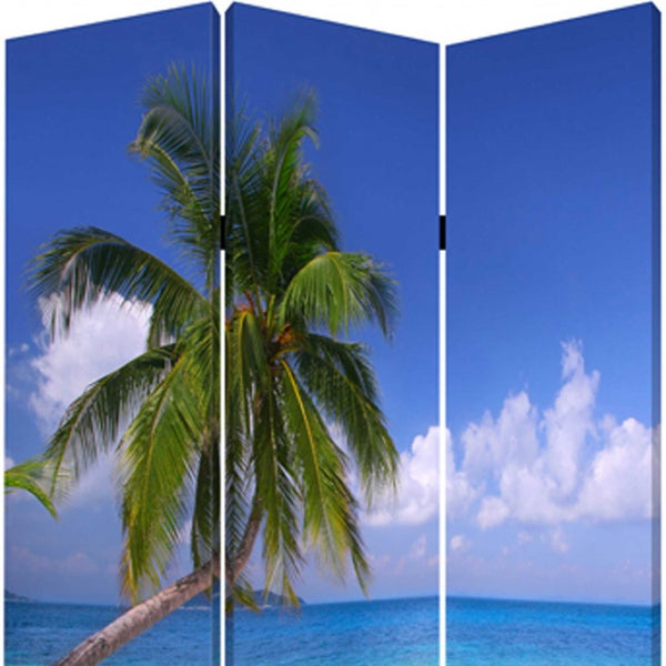HomeRoots 48 Multi-Color Wood Canvas Folding Screen – Stylish Room Divider, Privacy Solution & Art Display 274857