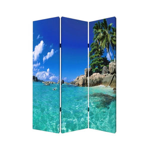 HomeRoots 48 Multi-Color Wood Canvas Folding Screen – Stylish Room Divider, Privacy Solution & Art Display 274857