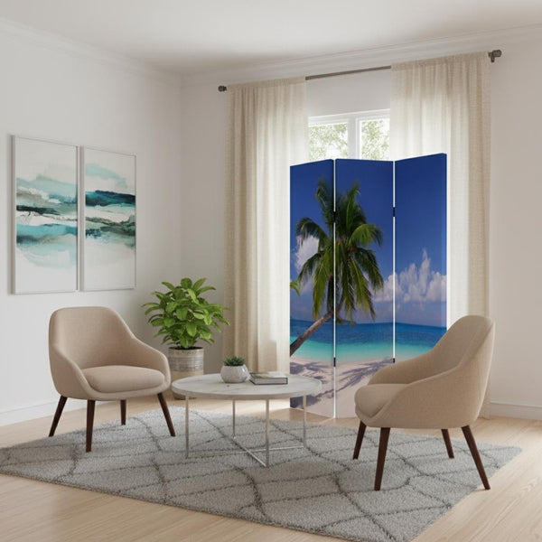 HomeRoots 48 Multi-Color Wood Canvas Folding Screen – Stylish Room Divider, Privacy Solution & Art Display 274857