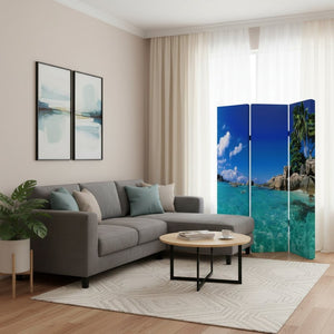 HomeRoots 48 Multi-Color Wood Canvas Folding Screen – Stylish Room Divider, Privacy Solution & Art Display 274857