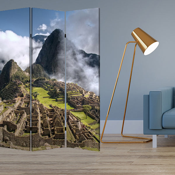 Homeroots 48" X 72" Multi Color Wood Canvas Machu Picchu  Screen  Cotton Canvas 274858
