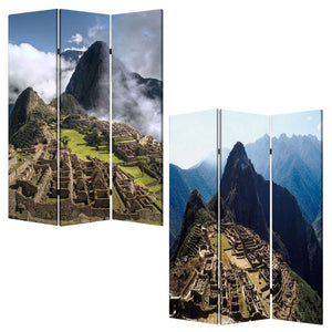 Homeroots 48" X 72" Multi Color Wood Canvas Machu Picchu  Screen  Cotton Canvas 274858
