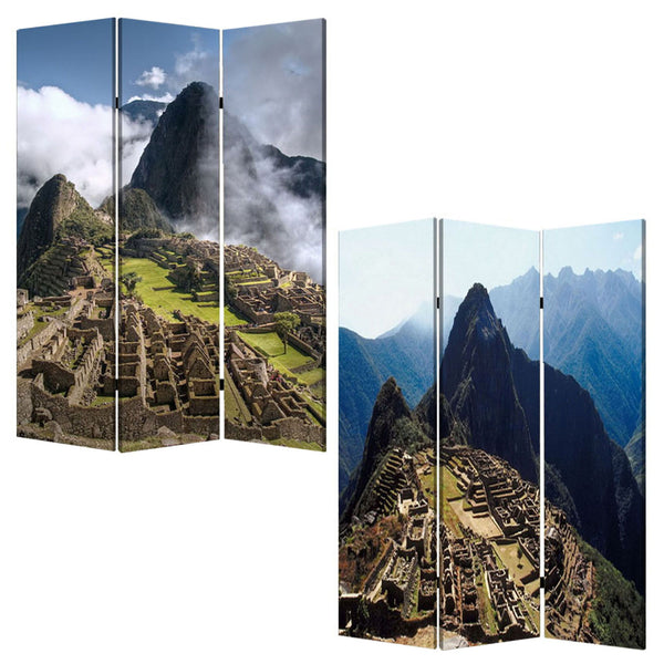 Homeroots 48" X 72" Multi Color Wood Canvas Machu Picchu  Screen  Cotton Canvas 274858