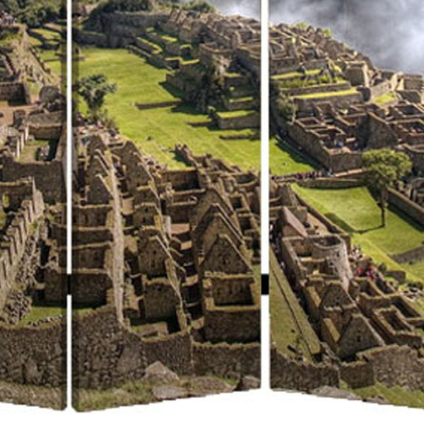 HomeRoots 48" X 72" Multi Color Wood Canvas Machu Picchu Screen - Stylish Room Divider & Artful Accent Decor 274858