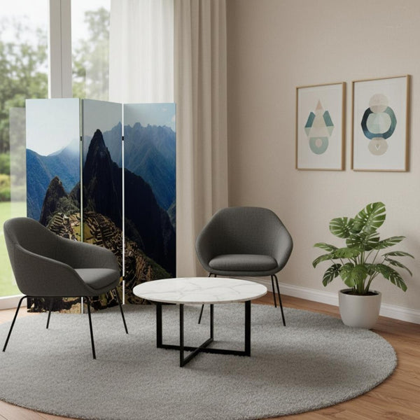 HomeRoots 48" X 72" Multi Color Wood Canvas Machu Picchu Screen - Stylish Room Divider & Artful Accent Decor 274858