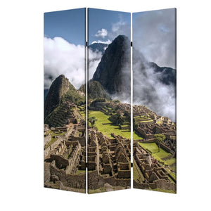 HomeRoots 48" X 72" Multi Color Wood Canvas Machu Picchu Screen - Stylish Room Divider & Artful Accent Decor 274858
