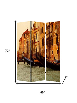 HomeRoots 48" X 72" Multi-Color Wood Canvas Venice Screen - Stylish Room Divider with Double-Sided Artistry 274859