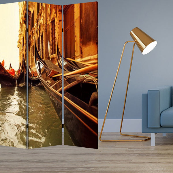 HomeRoots 48" X 72" Multi-Color Wood Canvas Venice Screen - Stylish Room Divider with Double-Sided Artistry 274859