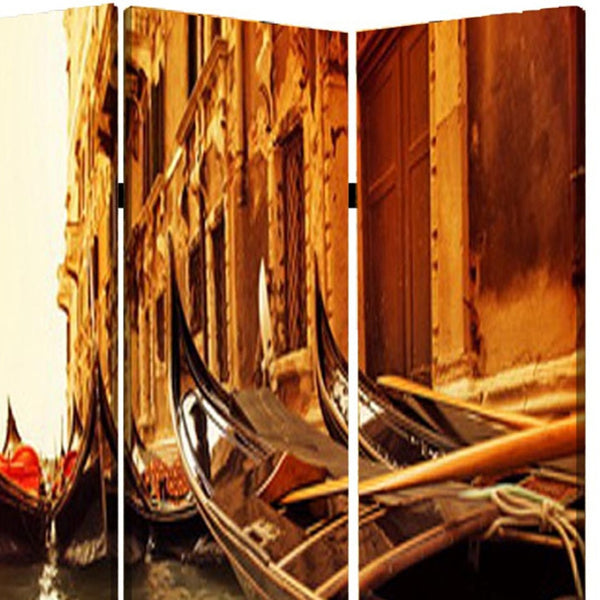 HomeRoots 48" X 72" Multi-Color Wood Canvas Venice Screen - Stylish Room Divider with Double-Sided Artistry 274859
