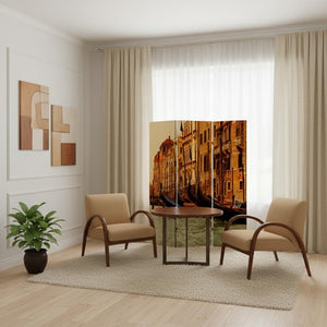 HomeRoots 48" X 72" Multi-Color Wood Canvas Venice Screen - Stylish Room Divider with Double-Sided Artistry 274859