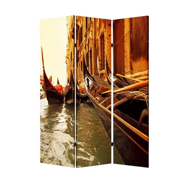HomeRoots 48" X 72" Multi-Color Wood Canvas Venice Screen - Stylish Room Divider with Double-Sided Artistry 274859