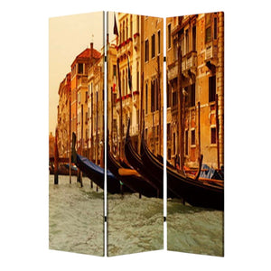 HomeRoots 48" X 72" Multi-Color Wood Canvas Venice Screen - Stylish Room Divider with Double-Sided Artistry 274859