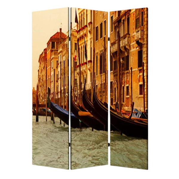 HomeRoots 48" X 72" Multi-Color Wood Canvas Venice Screen - Stylish Room Divider with Double-Sided Artistry 274859