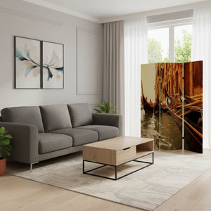HomeRoots 48" X 72" Multi-Color Wood Canvas Venice Screen - Stylish Room Divider with Double-Sided Artistry 274859