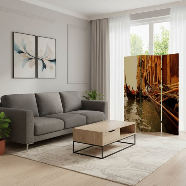 HomeRoots 48" X 72" Multi-Color Wood Canvas Venice Screen - Stylish Room Divider with Double-Sided Artistry 274859