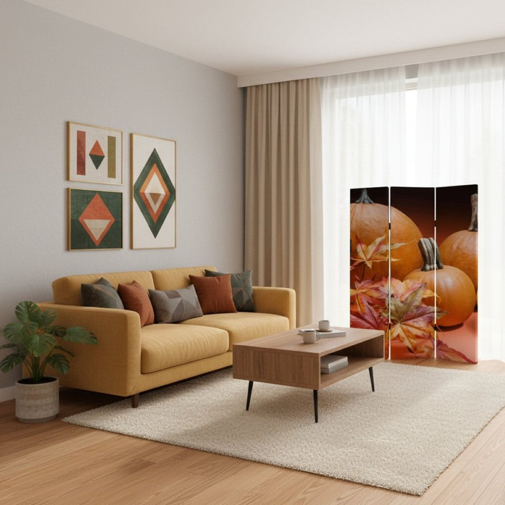 HomeRoots 48 Multi Color Wood Canvas Screen – Elegant Three-Panel Decorative Room Divider for Privacy & Style 274860