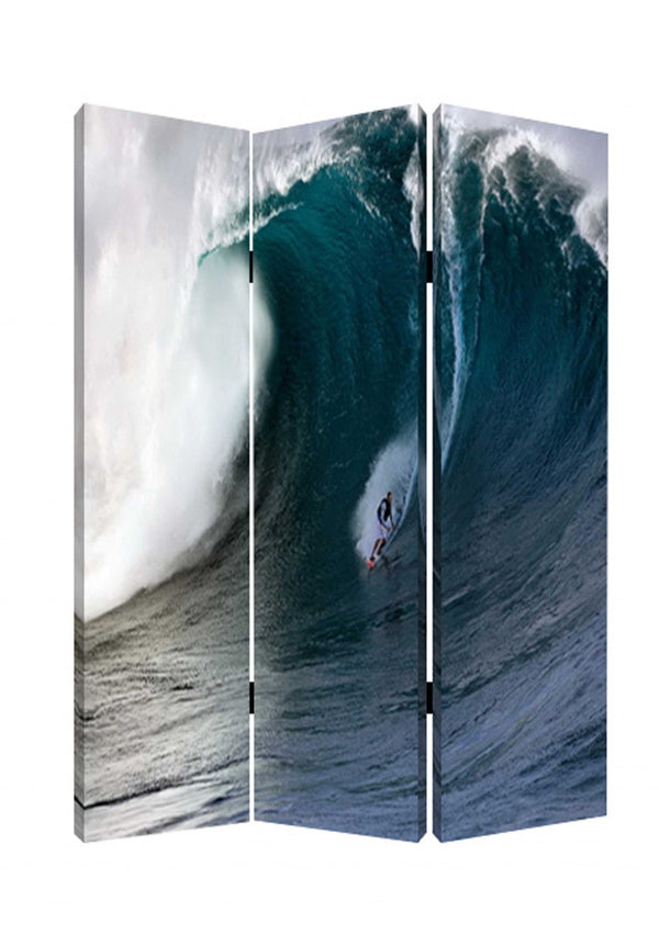 HomeRoots 48 Multi-Color Wave Canvas Folding Screen - Stylish Room Divider & Privacy Solution for Any Space 274862