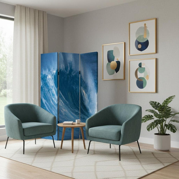 HomeRoots 48 Multi-Color Wave Canvas Folding Screen - Stylish Room Divider & Privacy Solution for Any Space 274862