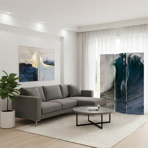 HomeRoots 48 Multi-Color Wave Canvas Folding Screen - Stylish Room Divider & Privacy Solution for Any Space 274862