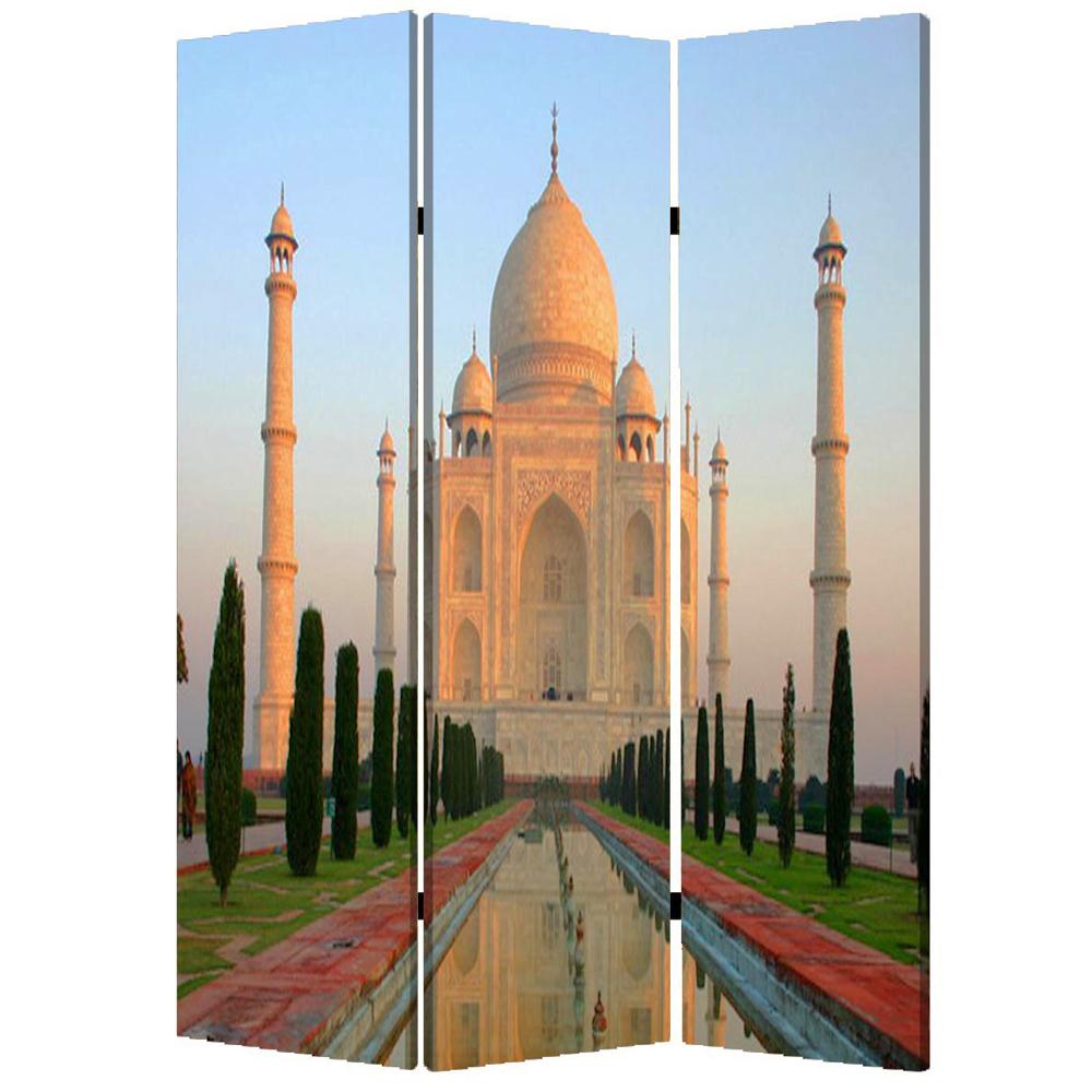 Homeroots 48" X 72" Multi Color Wood Canvas Taj Mahal  Screen  Cotton Canvas 274863
