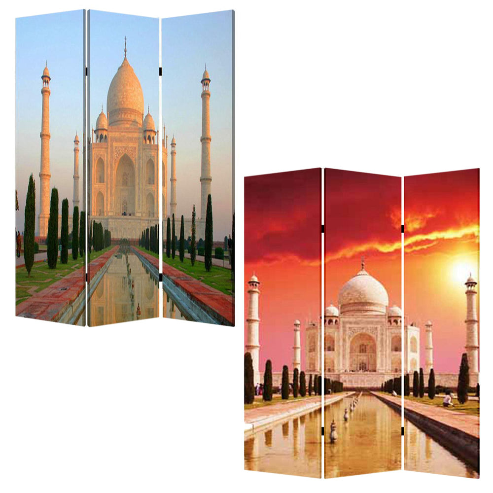 Homeroots 48" X 72" Multi Color Wood Canvas Taj Mahal  Screen  Cotton Canvas 274863