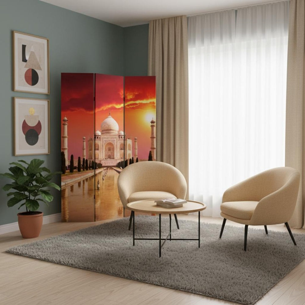 HomeRoots 48" X 72" Vibrant Multi-Color Taj Mahal Canvas Folding Screen for Elegant Room Privacy & Decor 274863