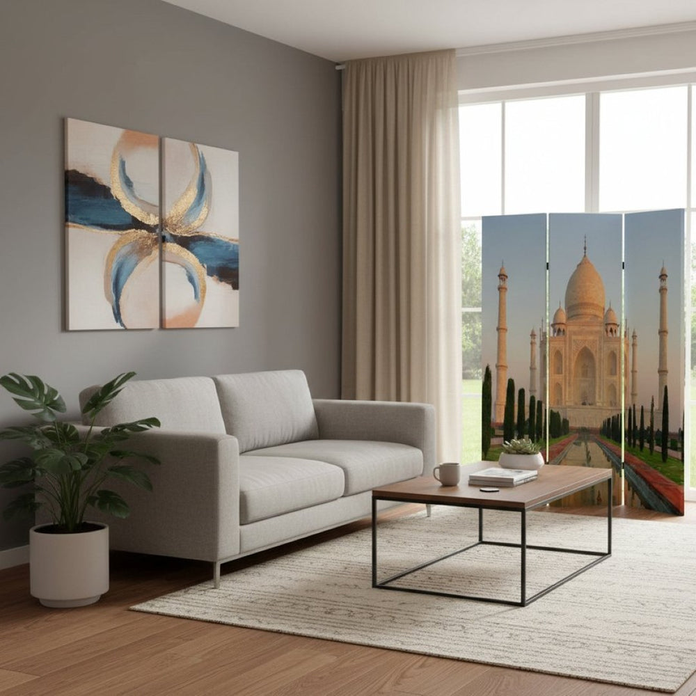 HomeRoots 48" X 72" Vibrant Multi-Color Taj Mahal Canvas Folding Screen for Elegant Room Privacy & Decor 274863