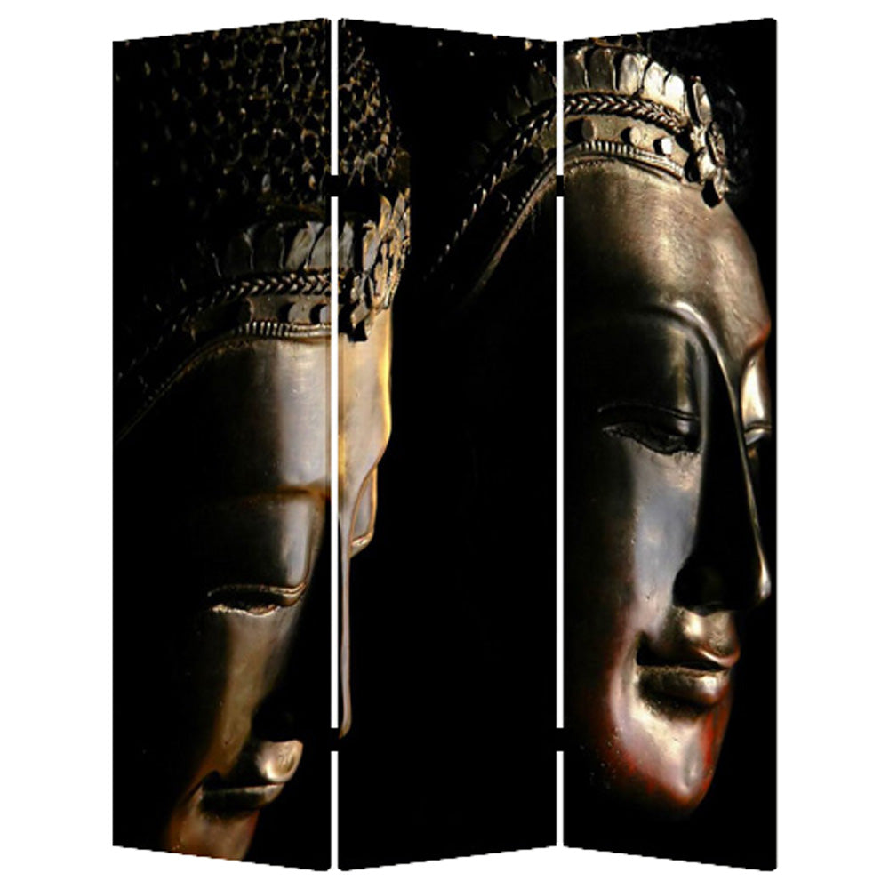 Homeroots 48" X 72" Multi Color Wood Canvas Budda  Screen  Cotton Canvas 274864