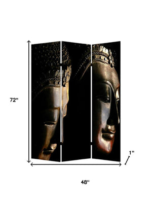 HomeRoots 48" Multi Color Wood Canvas Buddha Screen - Elegant Room Divider with Double-Sided Art Panels 274864