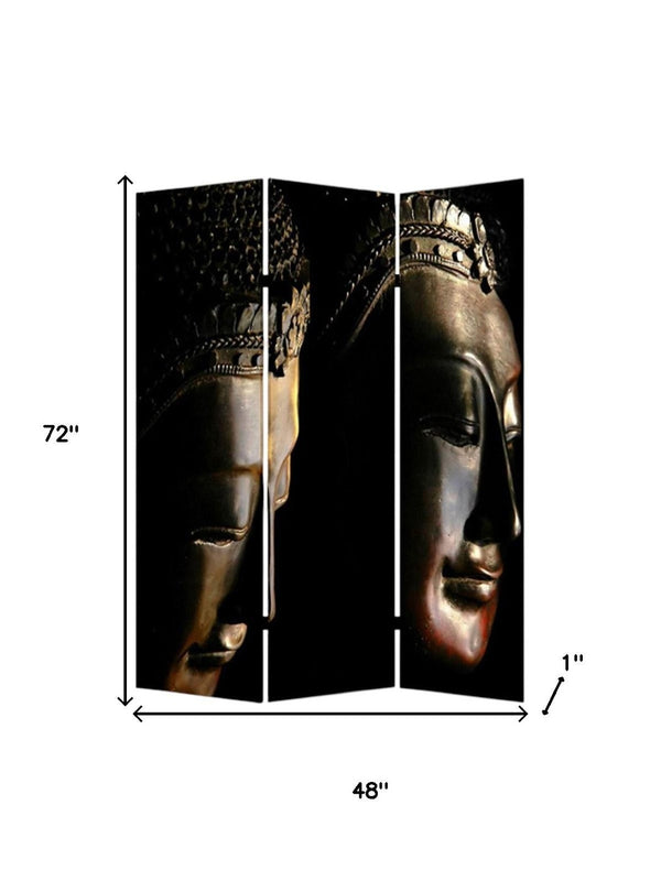 HomeRoots 48" Multi Color Wood Canvas Buddha Screen - Elegant Room Divider with Double-Sided Art Panels 274864