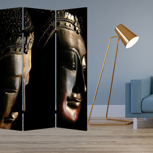 HomeRoots 48" Multi Color Wood Canvas Buddha Screen - Elegant Room Divider with Double-Sided Art Panels 274864