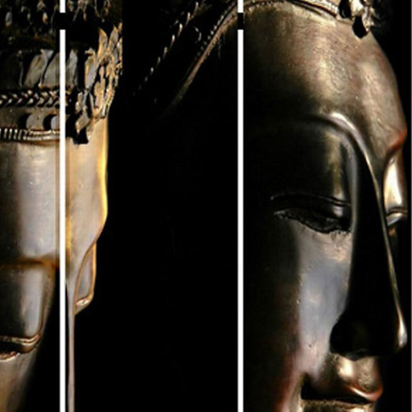 HomeRoots 48" Multi Color Wood Canvas Buddha Screen - Elegant Room Divider with Double-Sided Art Panels 274864