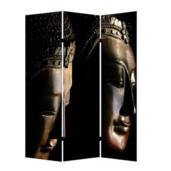 HomeRoots 48" Multi Color Wood Canvas Buddha Screen - Elegant Room Divider with Double-Sided Art Panels 274864