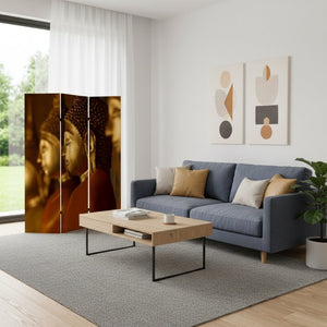HomeRoots 48" Multi Color Wood Canvas Buddha Screen - Elegant Room Divider with Double-Sided Art Panels 274864