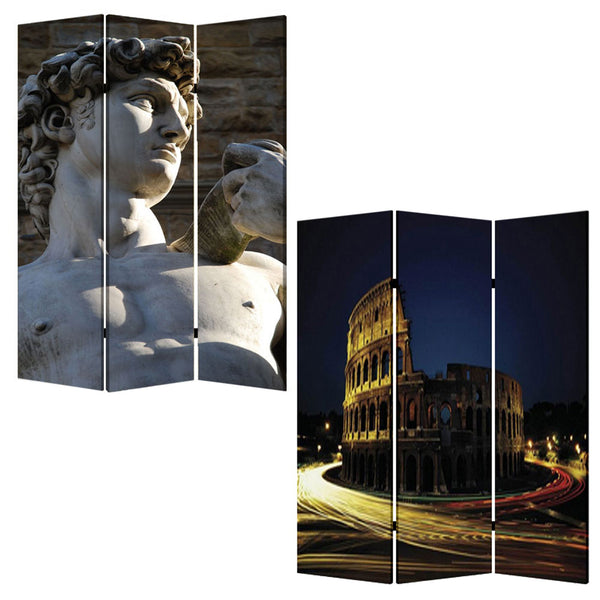 Homeroots 48" X 72" Multi Color Wood Canvas Rome  Screen  Cotton Canvas 274866